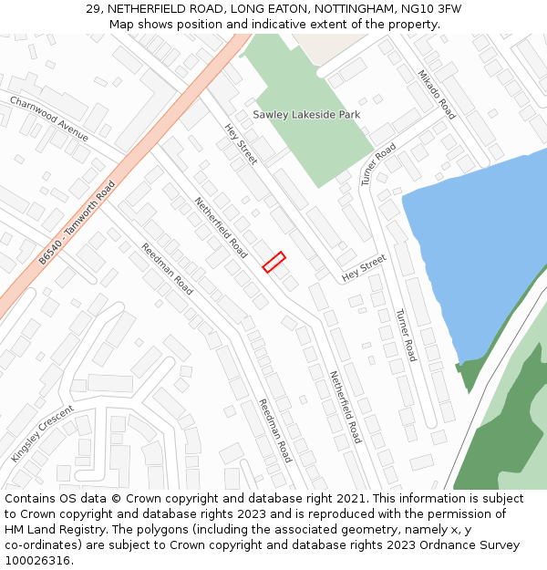 29, NETHERFIELD ROAD, LONG EATON, NOTTINGHAM, NG10 3FW: Location map and indicative extent of plot