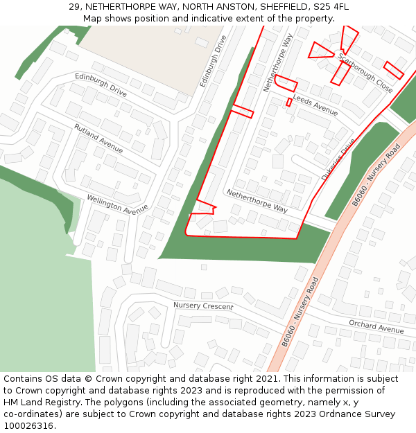 29, NETHERTHORPE WAY, NORTH ANSTON, SHEFFIELD, S25 4FL: Location map and indicative extent of plot