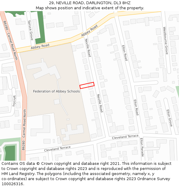 29, NEVILLE ROAD, DARLINGTON, DL3 8HZ: Location map and indicative extent of plot