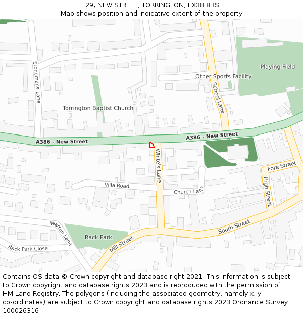 29, NEW STREET, TORRINGTON, EX38 8BS: Location map and indicative extent of plot