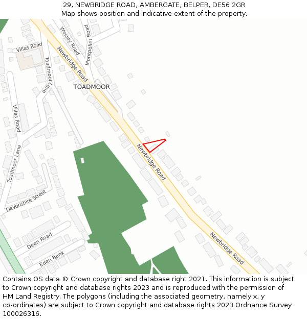 29, NEWBRIDGE ROAD, AMBERGATE, BELPER, DE56 2GR: Location map and indicative extent of plot