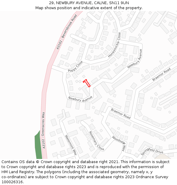 29, NEWBURY AVENUE, CALNE, SN11 9UN: Location map and indicative extent of plot