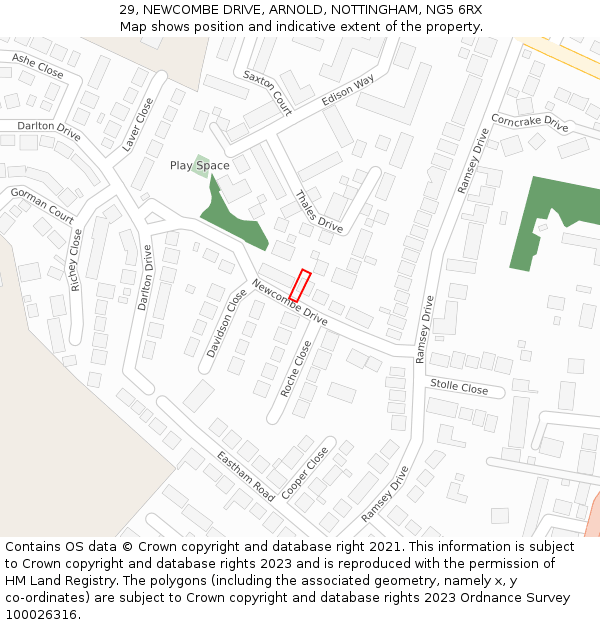 29, NEWCOMBE DRIVE, ARNOLD, NOTTINGHAM, NG5 6RX: Location map and indicative extent of plot