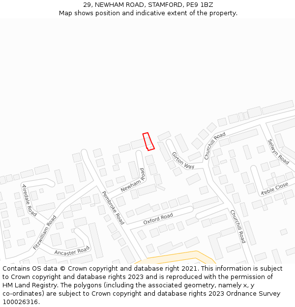 29, NEWHAM ROAD, STAMFORD, PE9 1BZ: Location map and indicative extent of plot