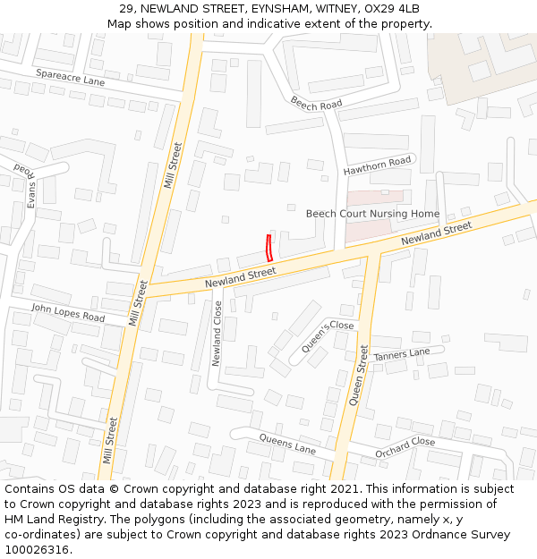 29, NEWLAND STREET, EYNSHAM, WITNEY, OX29 4LB: Location map and indicative extent of plot