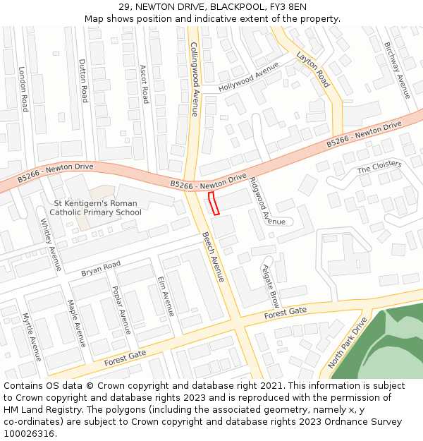 29, NEWTON DRIVE, BLACKPOOL, FY3 8EN: Location map and indicative extent of plot