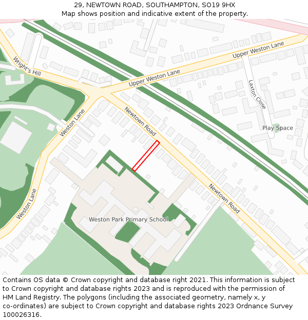 29, NEWTOWN ROAD, SOUTHAMPTON, SO19 9HX: Location map and indicative extent of plot