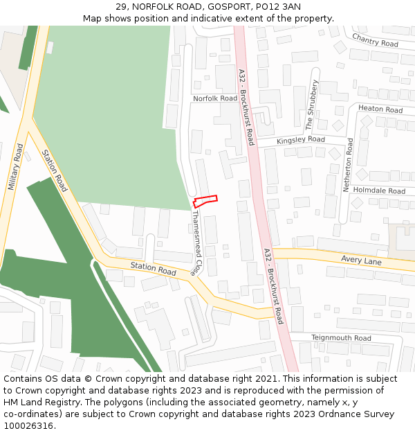 29, NORFOLK ROAD, GOSPORT, PO12 3AN: Location map and indicative extent of plot
