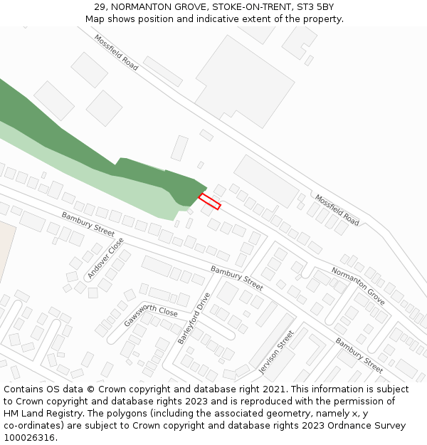 29, NORMANTON GROVE, STOKE-ON-TRENT, ST3 5BY: Location map and indicative extent of plot