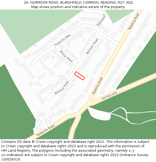 29, NORMOOR ROAD, BURGHFIELD COMMON, READING, RG7 3QQ: Location map and indicative extent of plot