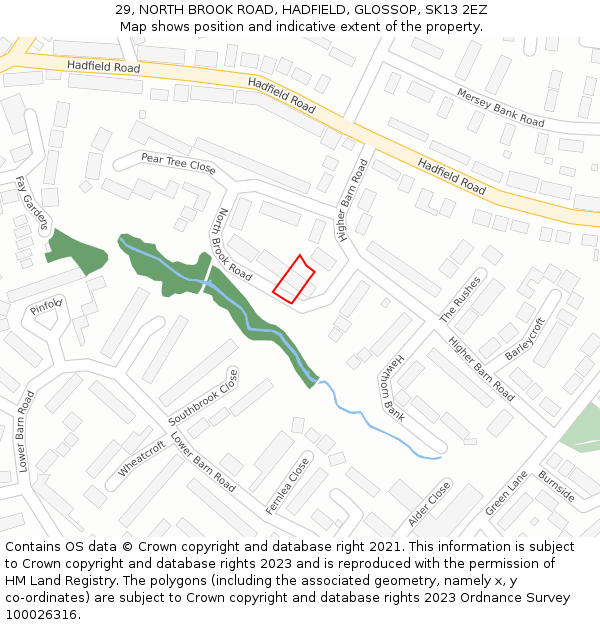 29, NORTH BROOK ROAD, HADFIELD, GLOSSOP, SK13 2EZ: Location map and indicative extent of plot
