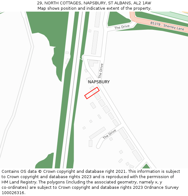 29, NORTH COTTAGES, NAPSBURY, ST ALBANS, AL2 1AW: Location map and indicative extent of plot