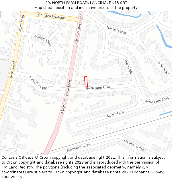29, NORTH FARM ROAD, LANCING, BN15 9BT: Location map and indicative extent of plot