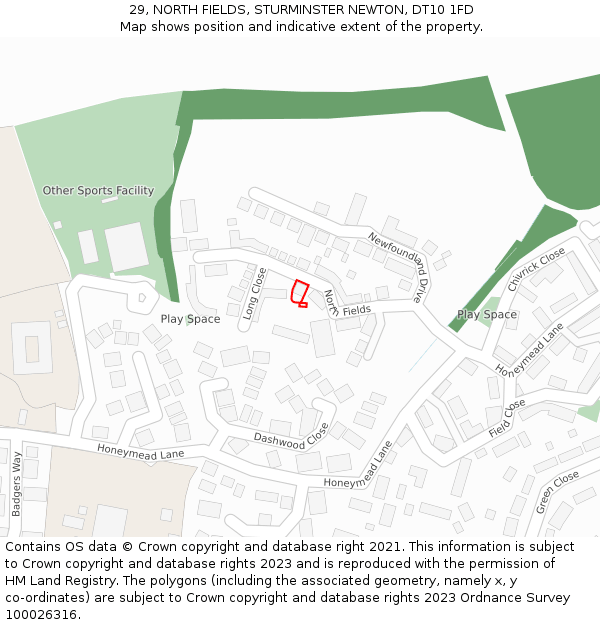 29, NORTH FIELDS, STURMINSTER NEWTON, DT10 1FD: Location map and indicative extent of plot