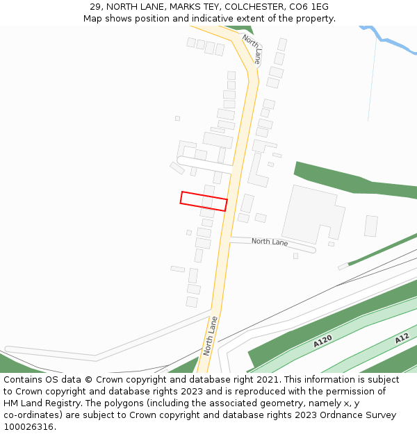 29, NORTH LANE, MARKS TEY, COLCHESTER, CO6 1EG: Location map and indicative extent of plot