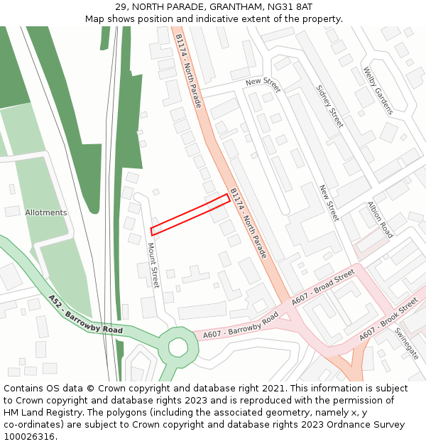 29, NORTH PARADE, GRANTHAM, NG31 8AT: Location map and indicative extent of plot