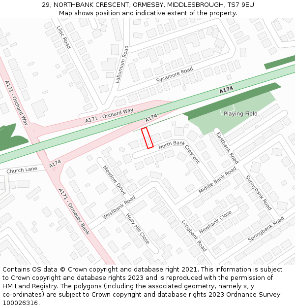 29, NORTHBANK CRESCENT, ORMESBY, MIDDLESBROUGH, TS7 9EU: Location map and indicative extent of plot