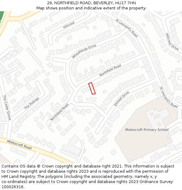 29, NORTHFIELD ROAD, BEVERLEY, HU17 7HN: Location map and indicative extent of plot