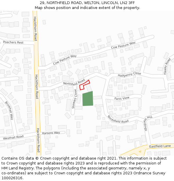 29, NORTHFIELD ROAD, WELTON, LINCOLN, LN2 3FF: Location map and indicative extent of plot