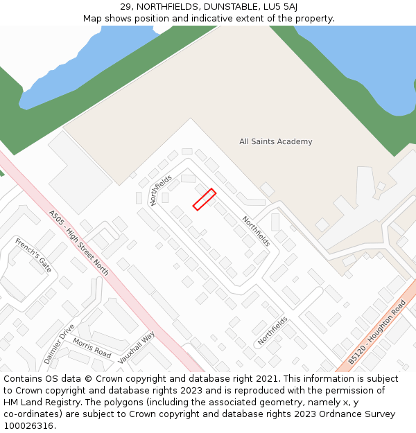 29, NORTHFIELDS, DUNSTABLE, LU5 5AJ: Location map and indicative extent of plot