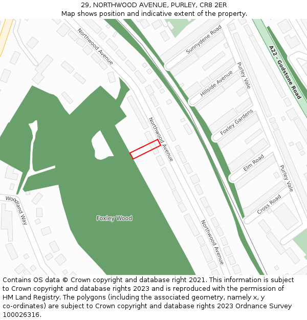 29, NORTHWOOD AVENUE, PURLEY, CR8 2ER: Location map and indicative extent of plot