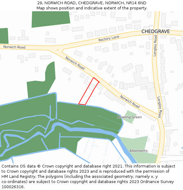 29, NORWICH ROAD, CHEDGRAVE, NORWICH, NR14 6ND: Location map and indicative extent of plot