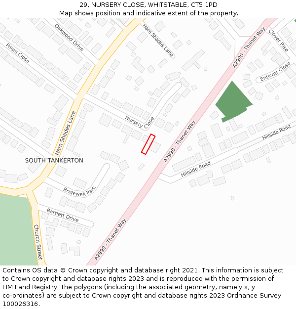 29, NURSERY CLOSE, WHITSTABLE, CT5 1PD: Location map and indicative extent of plot