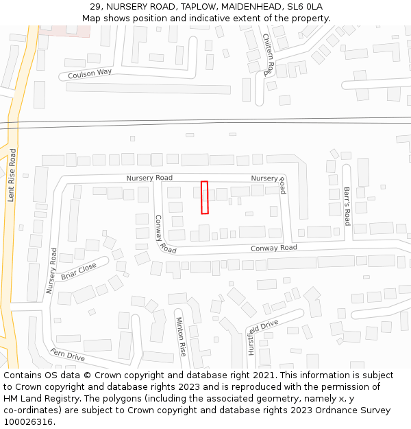 29, NURSERY ROAD, TAPLOW, MAIDENHEAD, SL6 0LA: Location map and indicative extent of plot