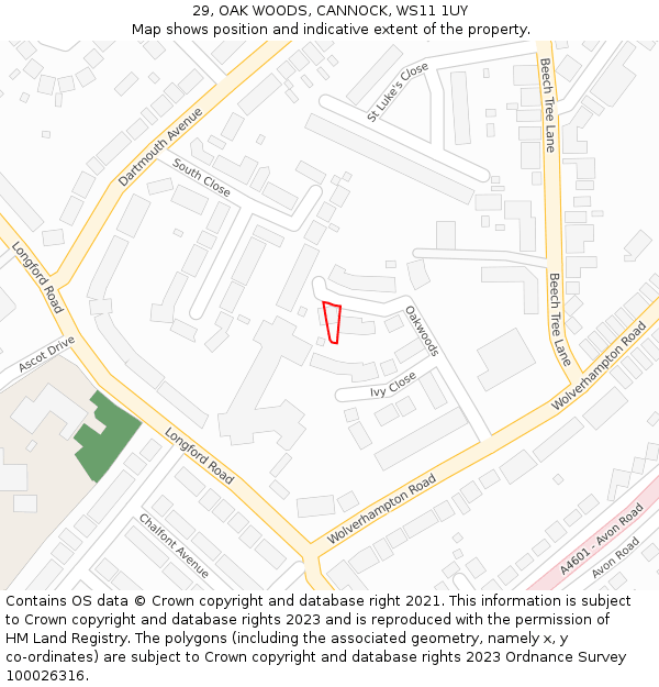 29, OAK WOODS, CANNOCK, WS11 1UY: Location map and indicative extent of plot