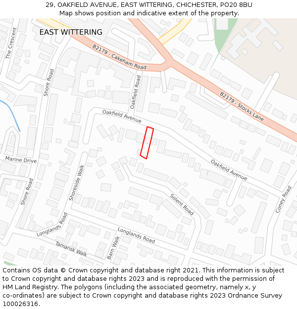 29, OAKFIELD AVENUE, EAST WITTERING, CHICHESTER, PO20 8BU: Location map and indicative extent of plot