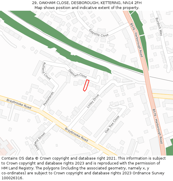 29, OAKHAM CLOSE, DESBOROUGH, KETTERING, NN14 2FH: Location map and indicative extent of plot