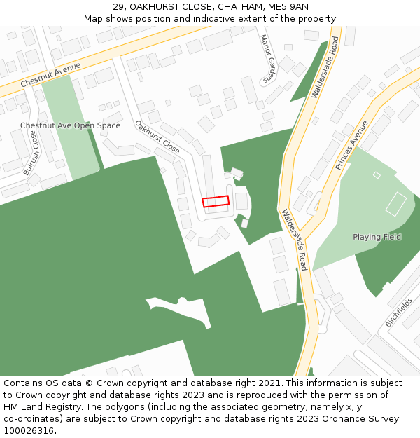 29, OAKHURST CLOSE, CHATHAM, ME5 9AN: Location map and indicative extent of plot