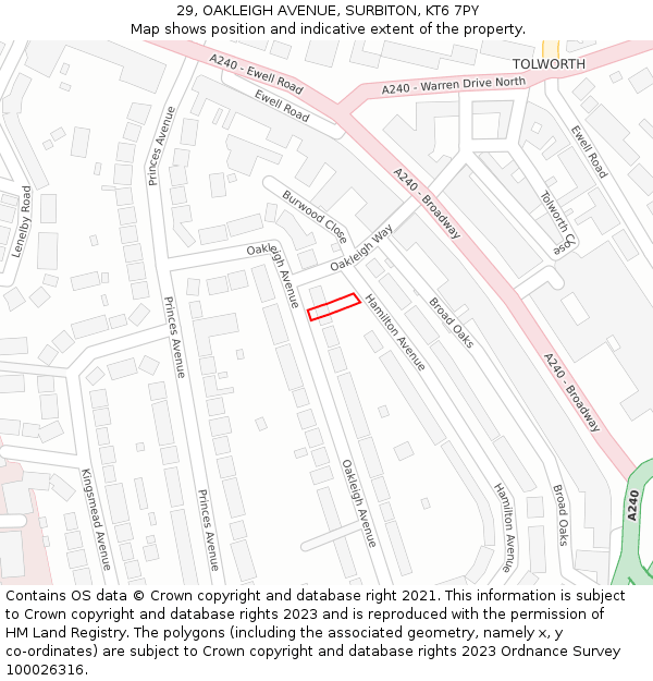 29, OAKLEIGH AVENUE, SURBITON, KT6 7PY: Location map and indicative extent of plot