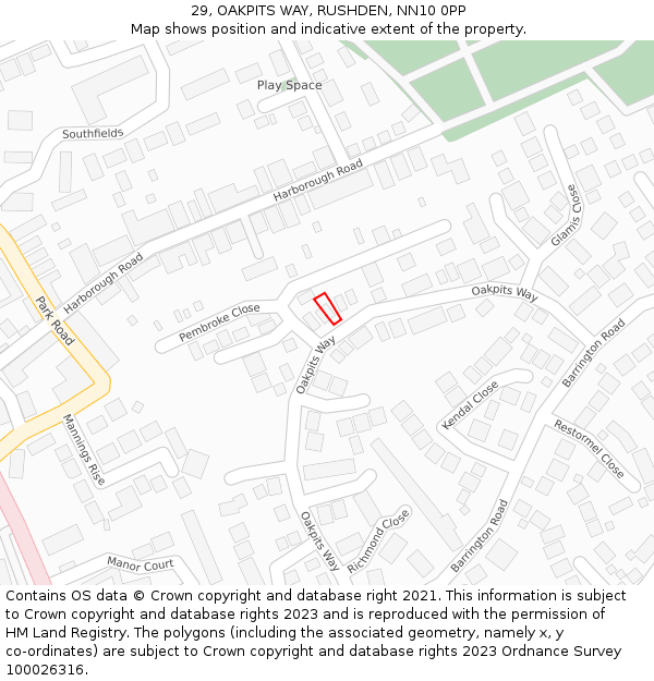 29, OAKPITS WAY, RUSHDEN, NN10 0PP: Location map and indicative extent of plot