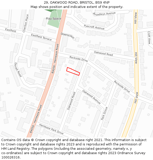 29, OAKWOOD ROAD, BRISTOL, BS9 4NP: Location map and indicative extent of plot