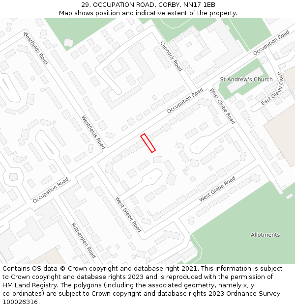 29, OCCUPATION ROAD, CORBY, NN17 1EB: Location map and indicative extent of plot