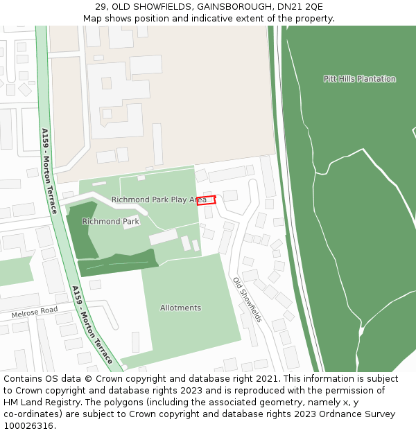 29, OLD SHOWFIELDS, GAINSBOROUGH, DN21 2QE: Location map and indicative extent of plot