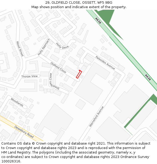 29, OLDFIELD CLOSE, OSSETT, WF5 9BG: Location map and indicative extent of plot