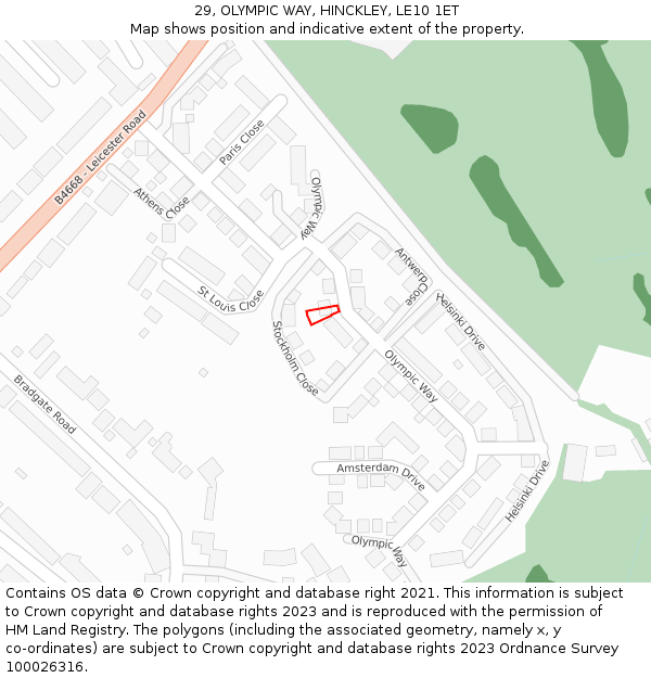 29, OLYMPIC WAY, HINCKLEY, LE10 1ET: Location map and indicative extent of plot