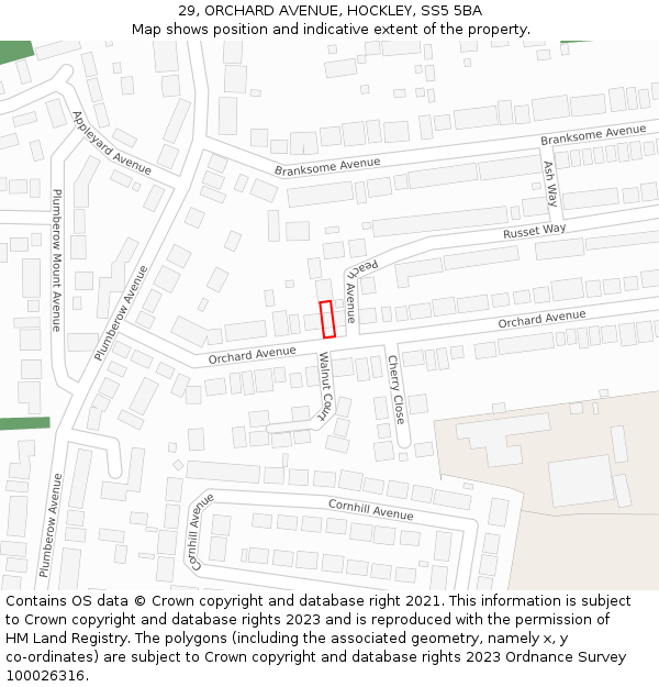 29, ORCHARD AVENUE, HOCKLEY, SS5 5BA: Location map and indicative extent of plot