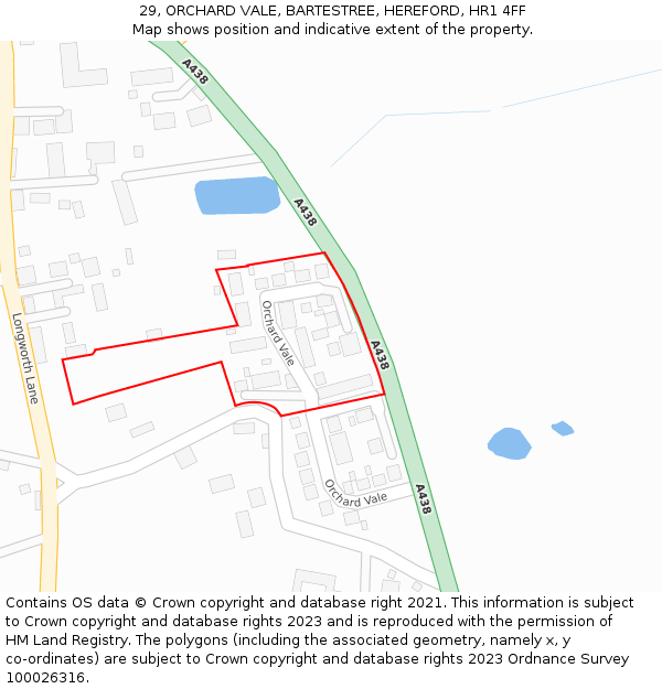 29, ORCHARD VALE, BARTESTREE, HEREFORD, HR1 4FF: Location map and indicative extent of plot