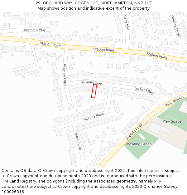 29, ORCHARD WAY, COGENHOE, NORTHAMPTON, NN7 1LZ: Location map and indicative extent of plot