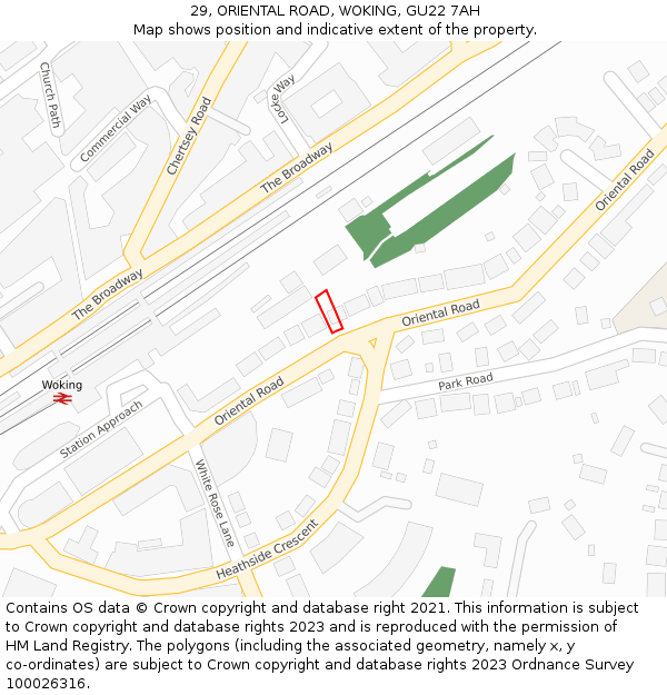 29, ORIENTAL ROAD, WOKING, GU22 7AH: Location map and indicative extent of plot