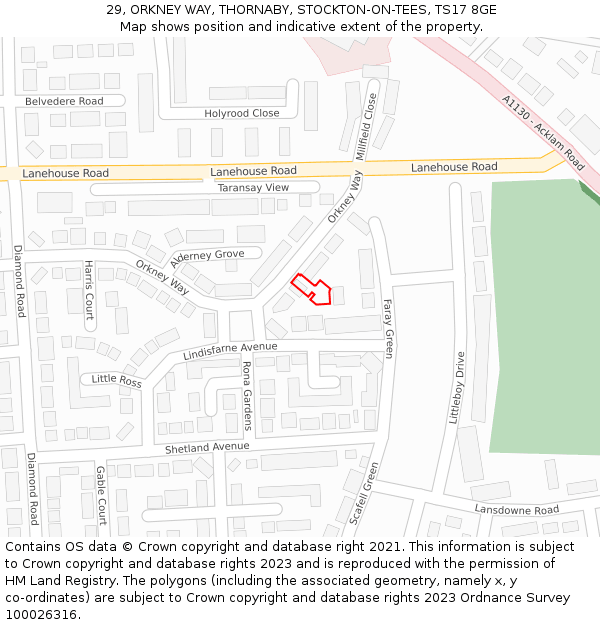 29, ORKNEY WAY, THORNABY, STOCKTON-ON-TEES, TS17 8GE: Location map and indicative extent of plot