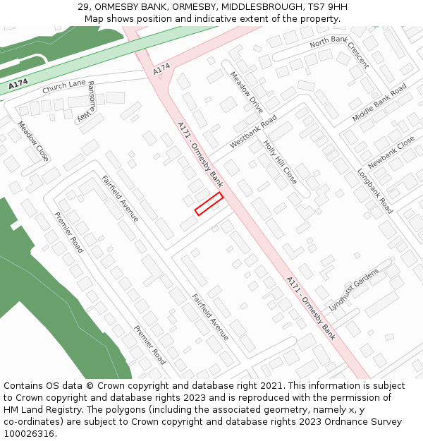 29, ORMESBY BANK, ORMESBY, MIDDLESBROUGH, TS7 9HH: Location map and indicative extent of plot