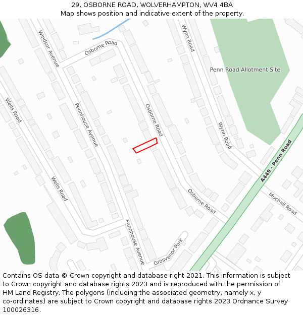 29, OSBORNE ROAD, WOLVERHAMPTON, WV4 4BA: Location map and indicative extent of plot