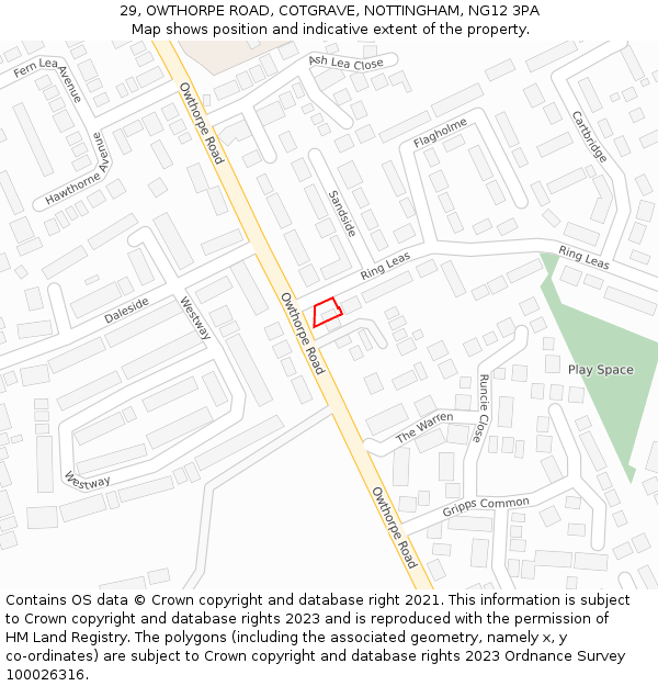 29, OWTHORPE ROAD, COTGRAVE, NOTTINGHAM, NG12 3PA: Location map and indicative extent of plot