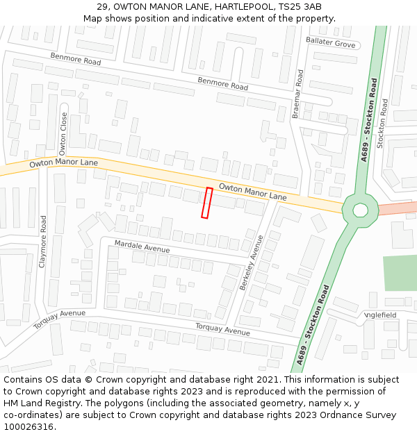 29, OWTON MANOR LANE, HARTLEPOOL, TS25 3AB: Location map and indicative extent of plot