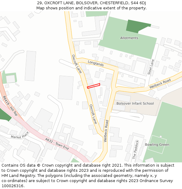 29, OXCROFT LANE, BOLSOVER, CHESTERFIELD, S44 6DJ: Location map and indicative extent of plot