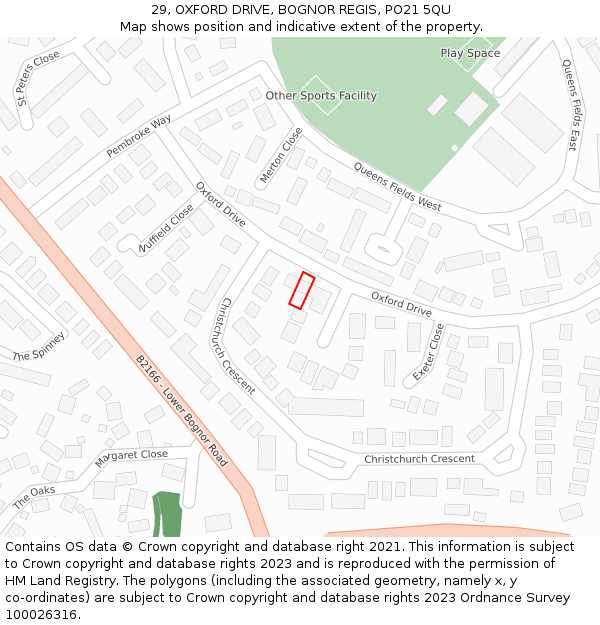 29, OXFORD DRIVE, BOGNOR REGIS, PO21 5QU: Location map and indicative extent of plot